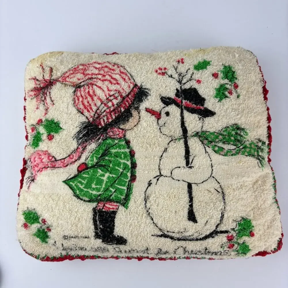 Vintage Your All I Want For Christmas Girl & Snowman Towel Pillows 2